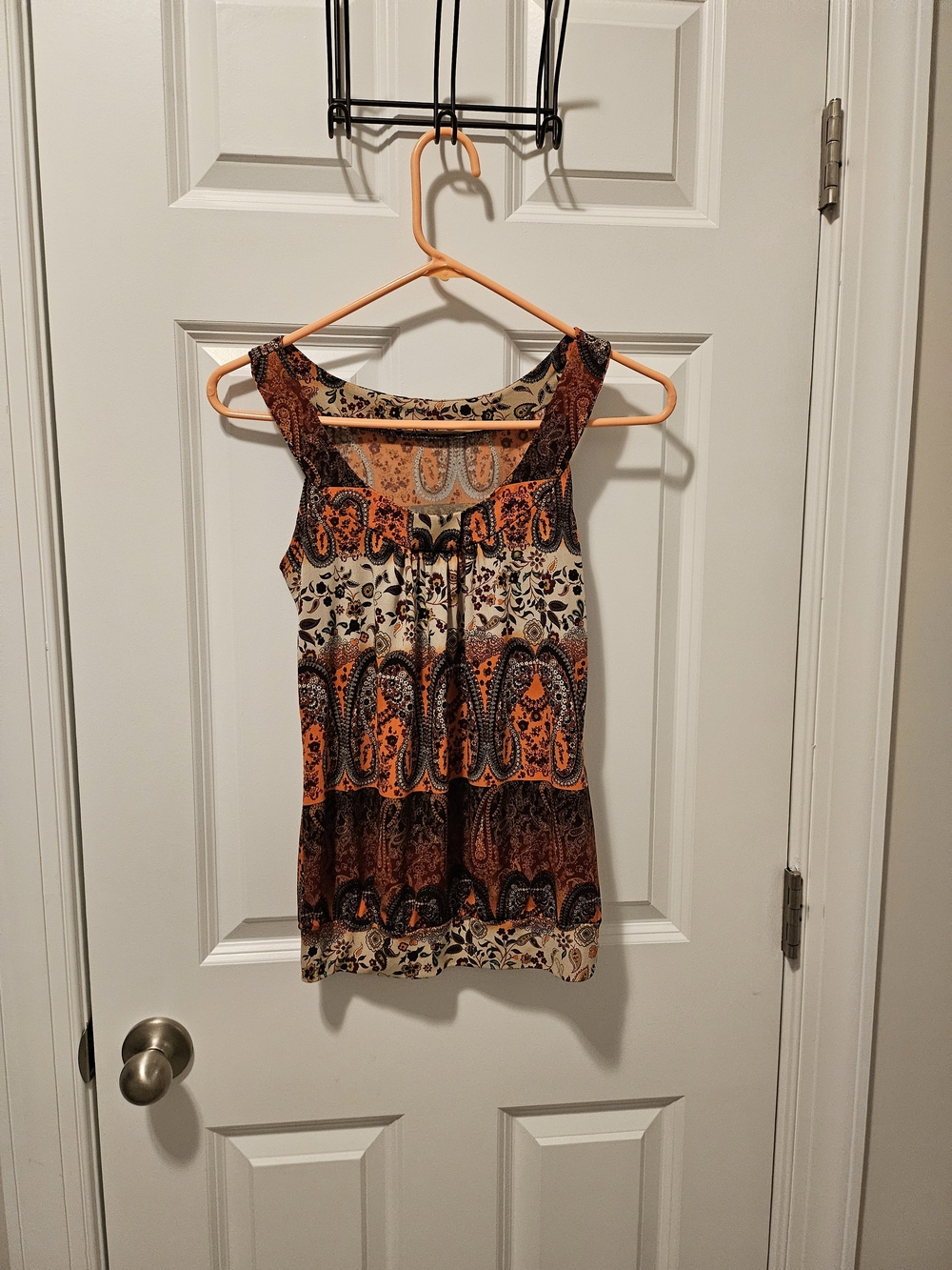 Sleeveless Paisley Print Women's Tank Top - Orange & Cream
